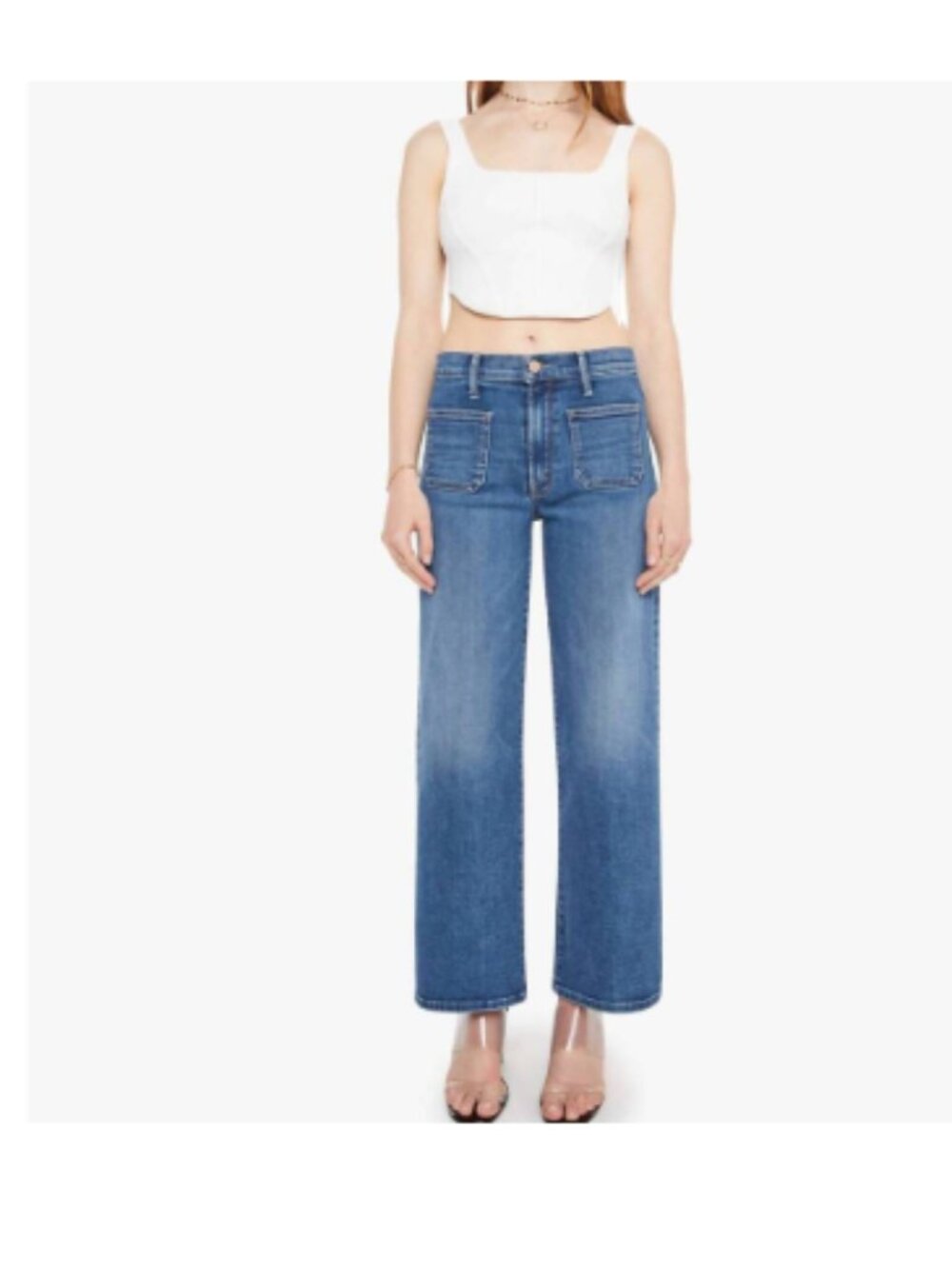 NEW Mother Patch Pocket Maven Ankle Wide Leg Jeans in Let's Split Blue Sz 32